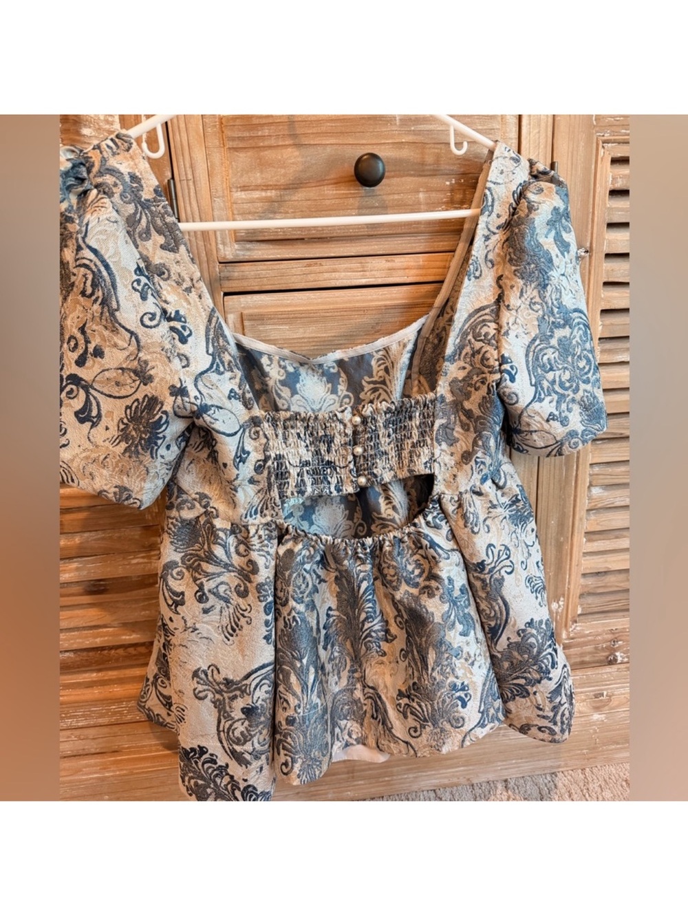 NWT Free People Eloise Blue Floral Peplum Puff Sleeve Boho Top (Size XS) - Picture 5 of 10
